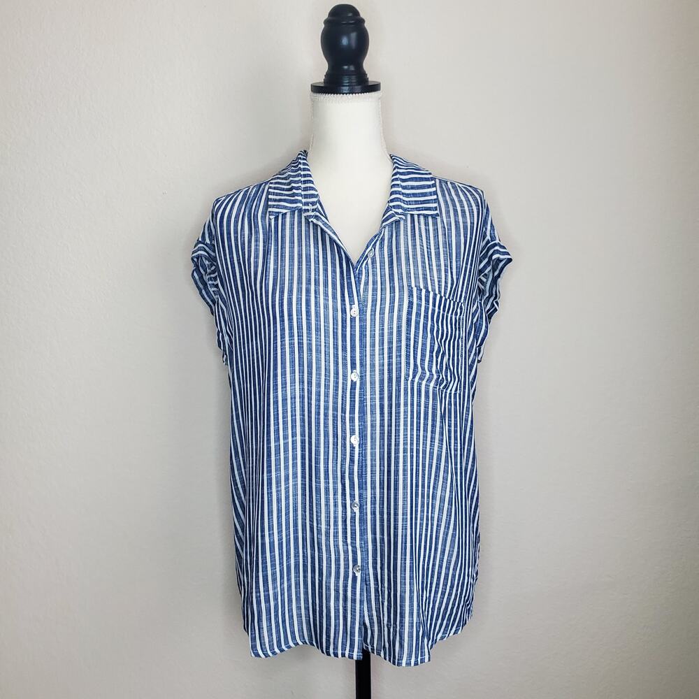Becaal Blue Striped Button Down Top Large